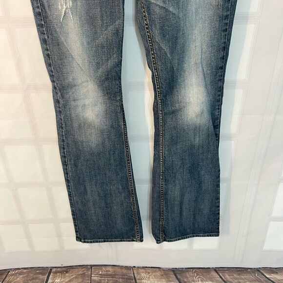 Guess Blue Whiskered Faded Cotton Blended Foxy Flare Jeans Size 30 - Picture 3 of 9